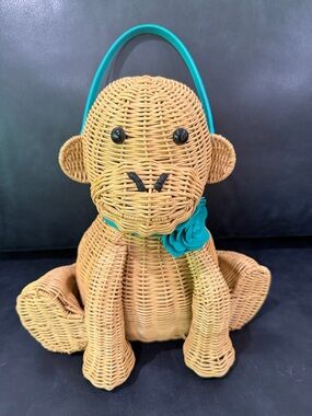 kate spade Wicker Monkey Bag with Teal Flower Accent
